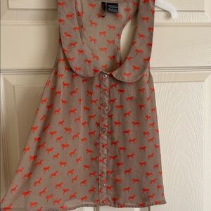 Fire Los Angeles Tan Blouse with Red Horse Print